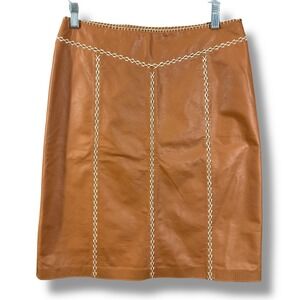 Gap Khakis Vintage Y2K Brown Tan Stitched Genuine Leather Pencil Skirt Size 4